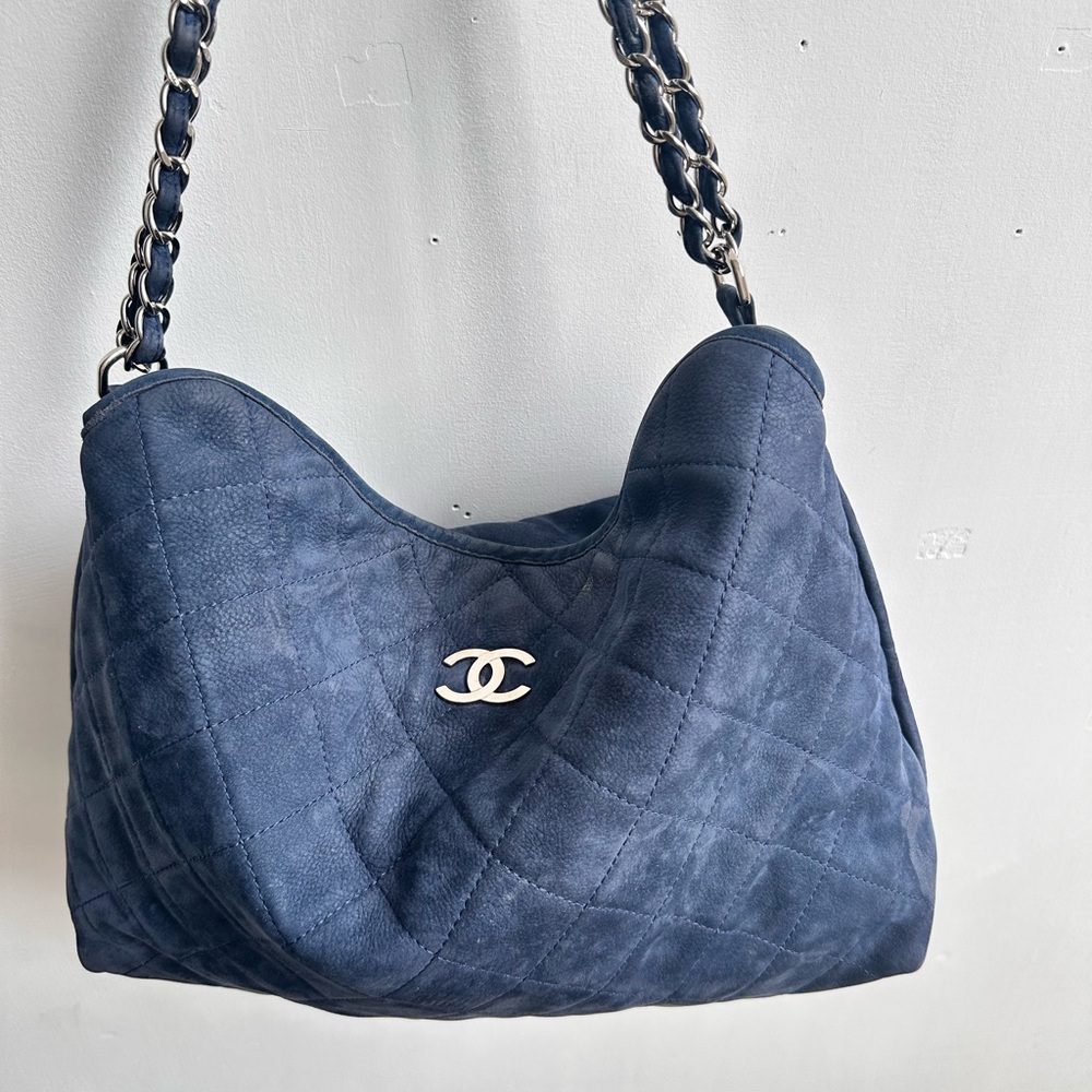 Chanel Blue Quilted Shoulder Bag with Iconic CC Logo